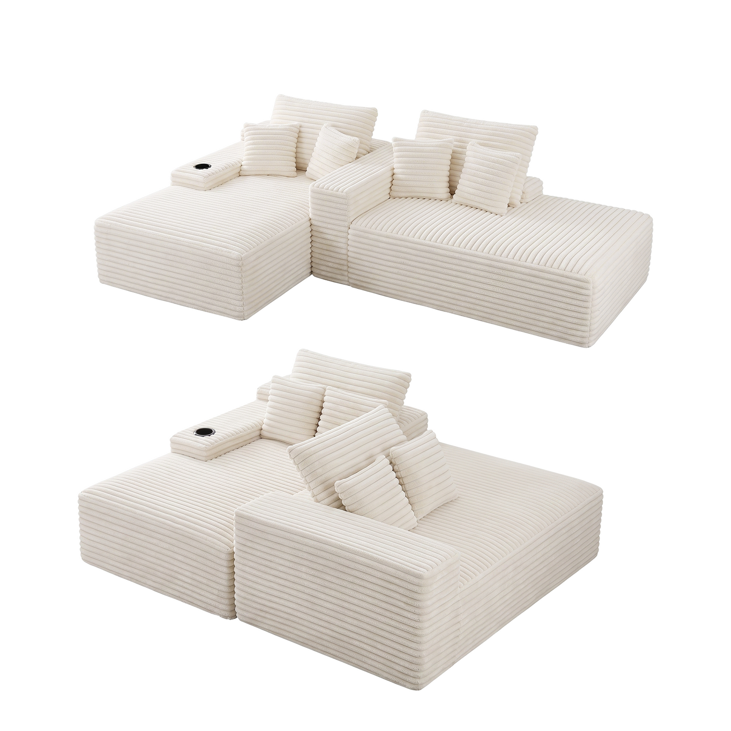 TWSC Double Chaise Lounge Sofa 2-Seater Modular Sofa Lounge Chair Couch Beige