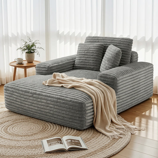 Sofa Bed Lounge Chair Recliner – Grey Faux Fur, Pocket Spring Core
