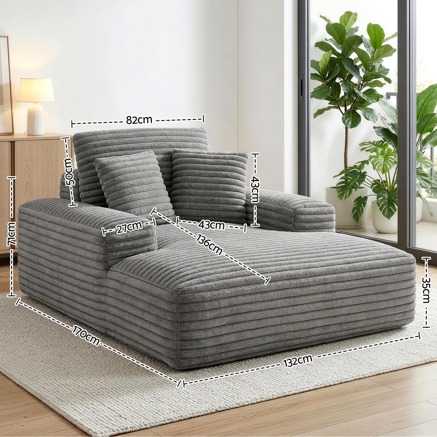 Sofa Bed Lounge Chair Recliner – Grey Faux Fur, Pocket Spring Core