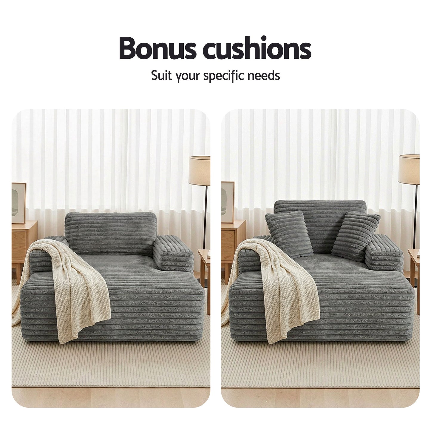 Sofa Bed Lounge Chair Recliner – Grey Faux Fur, Pocket Spring Core