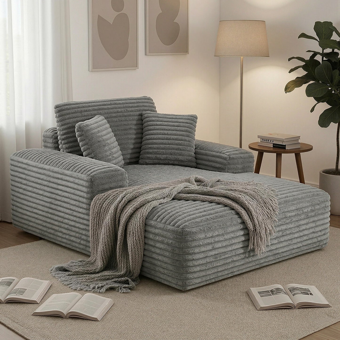Sofa Bed Lounge Chair Recliner – Grey Faux Fur, Pocket Spring Core