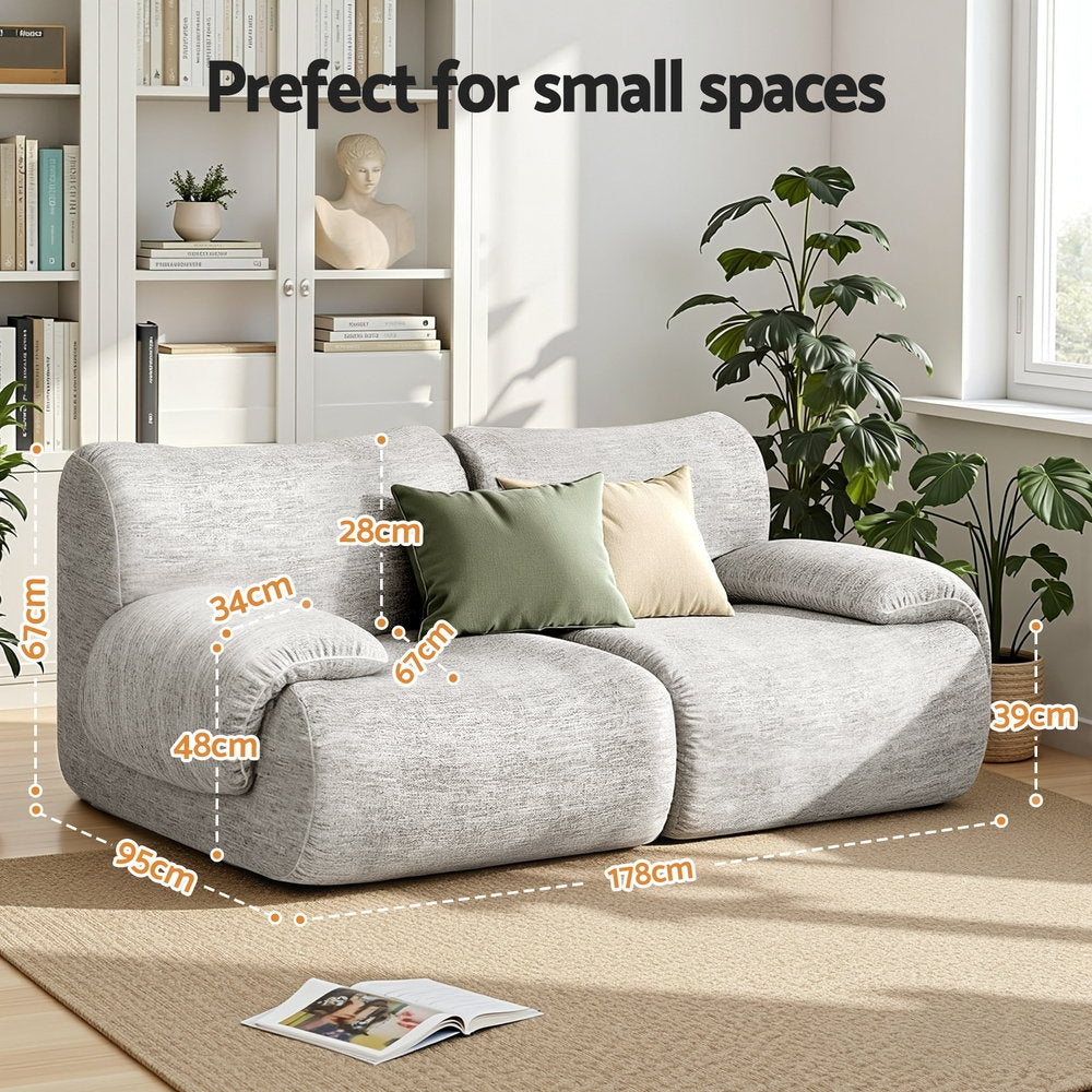 2-Seater Modular Sofa Bed – No Assembly, Light Grey Fabric