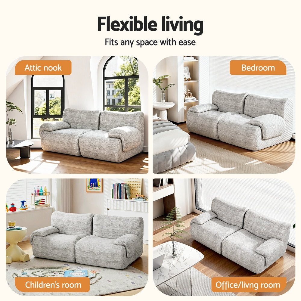 2-Seater Modular Sofa Bed – No Assembly, Light Grey Fabric