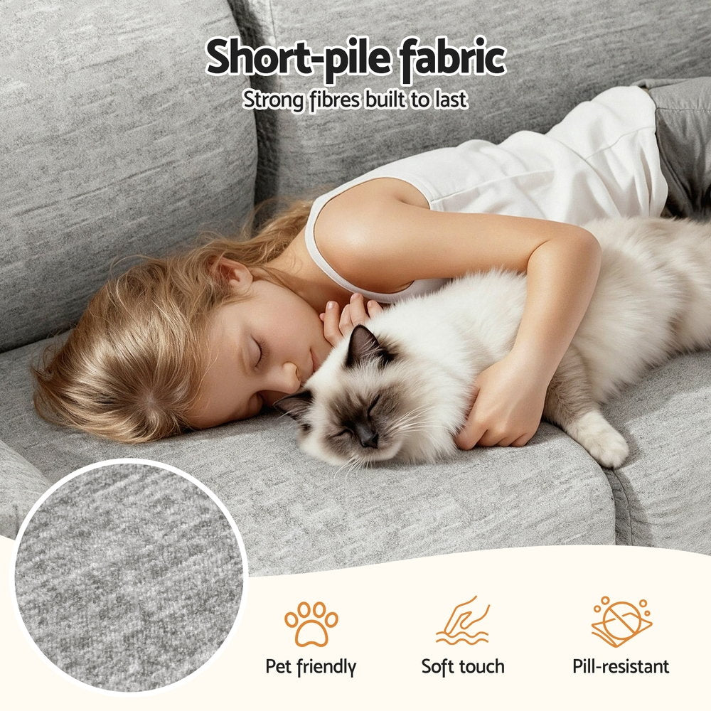 2-Seater Modular Sofa Bed – No Assembly, Light Grey Fabric