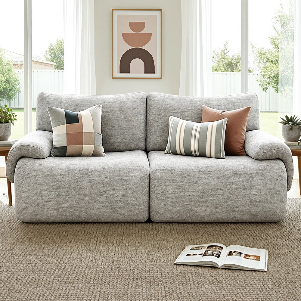 2-Seater Modular Sofa Bed – No Assembly, Light Grey Fabric