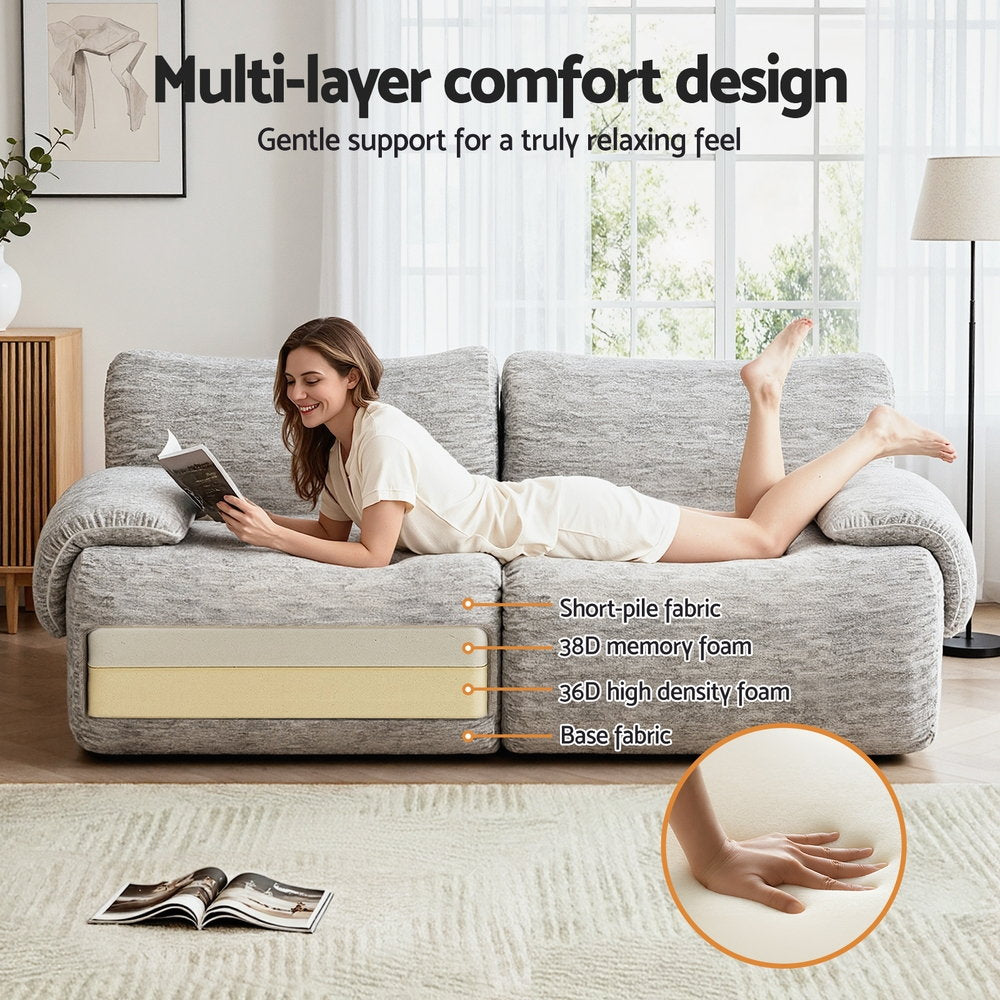 2-Seater Modular Sofa Bed – No Assembly, Light Grey Fabric