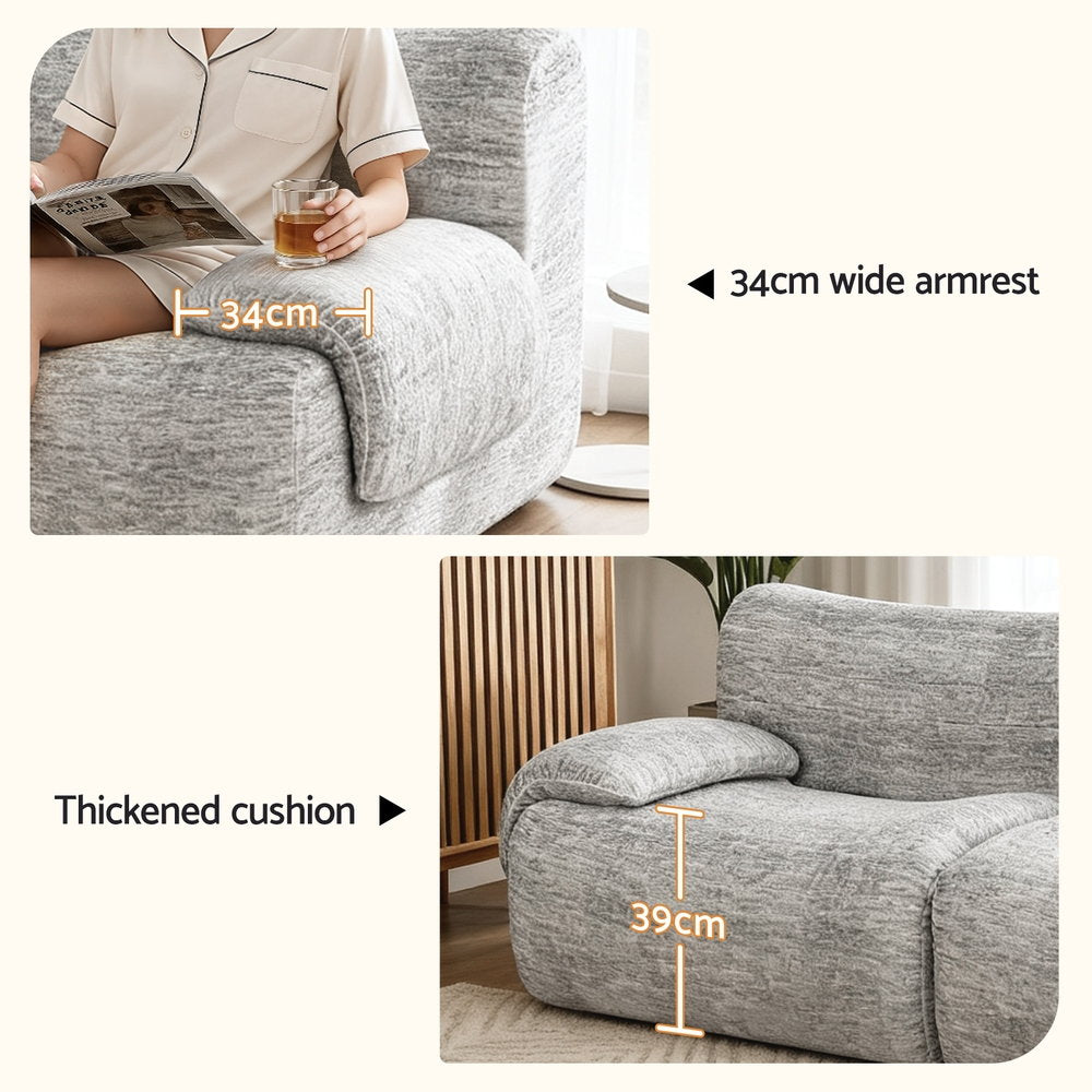 2-Seater Modular Sofa Bed – No Assembly, Light Grey Fabric