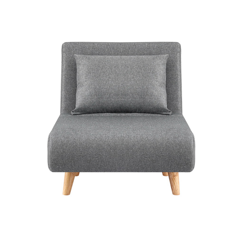 Convertible Sofa Bed Recliner – Linen Grey, 1-Seater