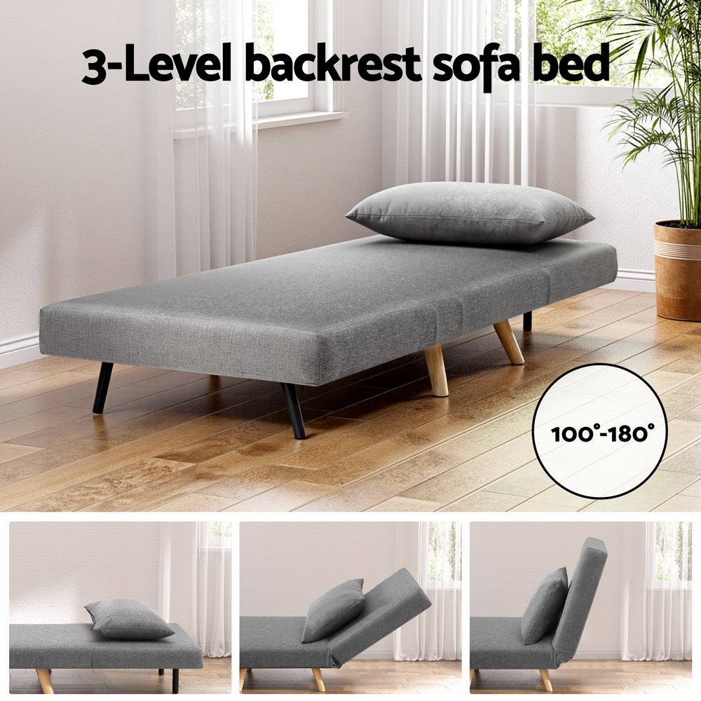 Convertible Sofa Bed Recliner – Linen Grey, 1-Seater