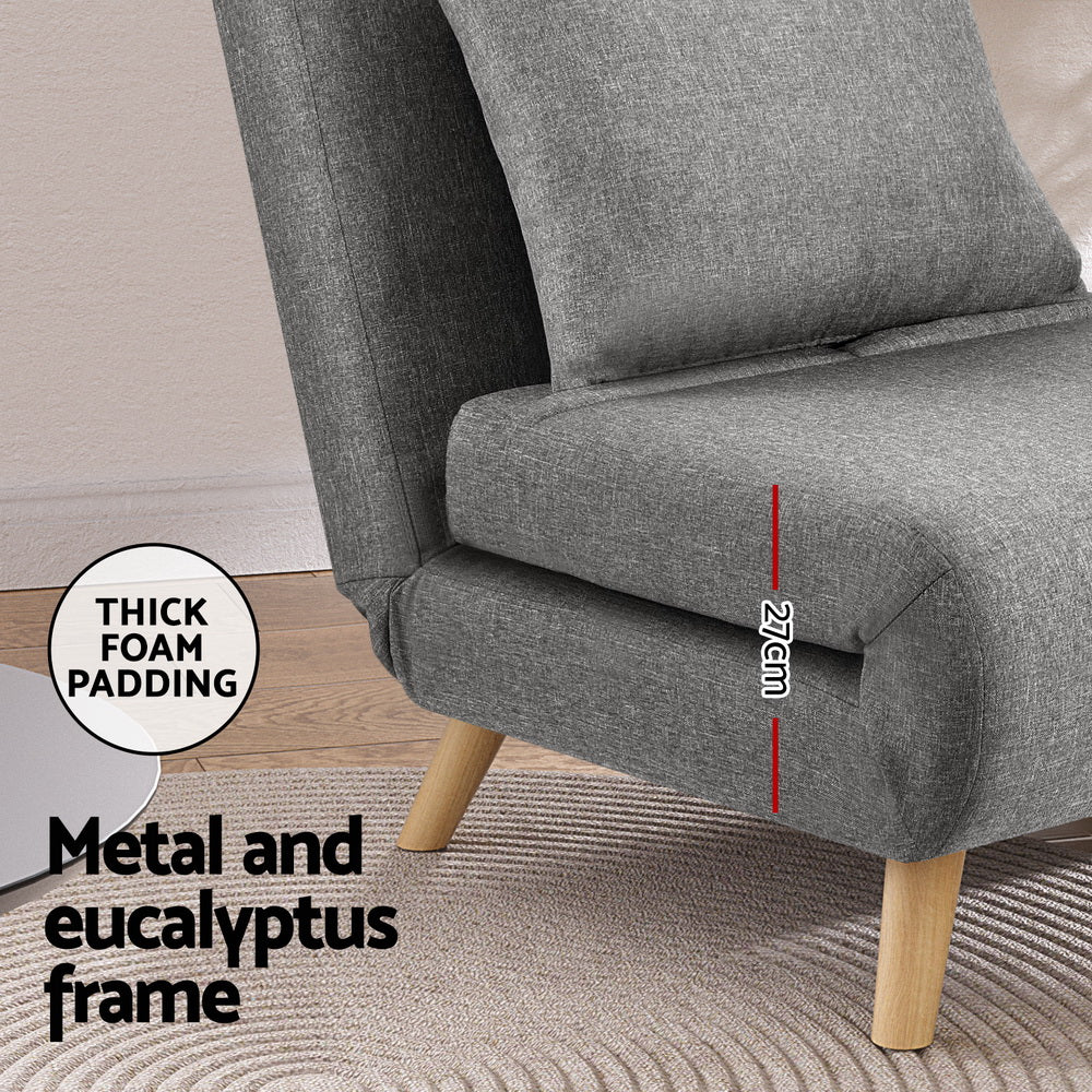 Convertible Sofa Bed Recliner – Linen Grey, 1-Seater