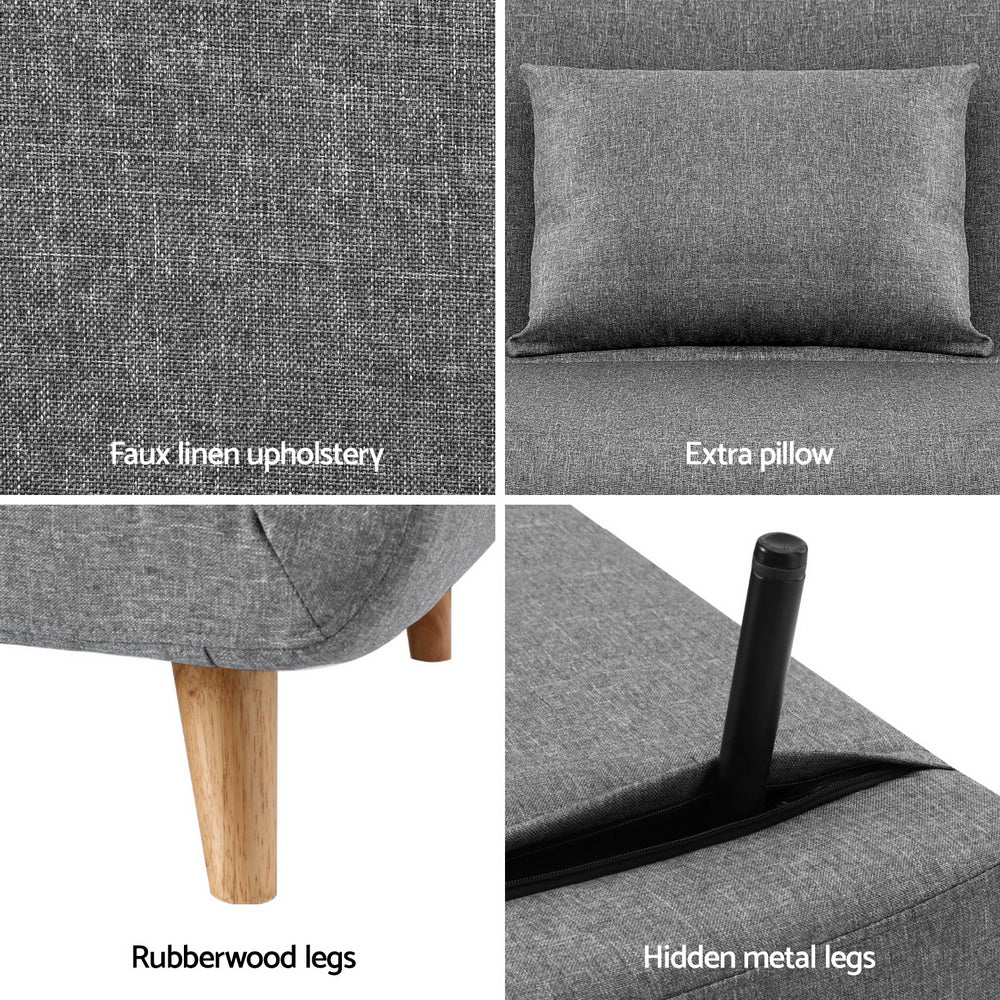 Convertible Sofa Bed Recliner – Linen Grey, 1-Seater