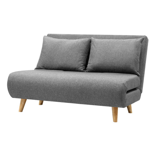 Sofa Bed 2-Seater – Convertible Recliner, Grey Linen Upholstery