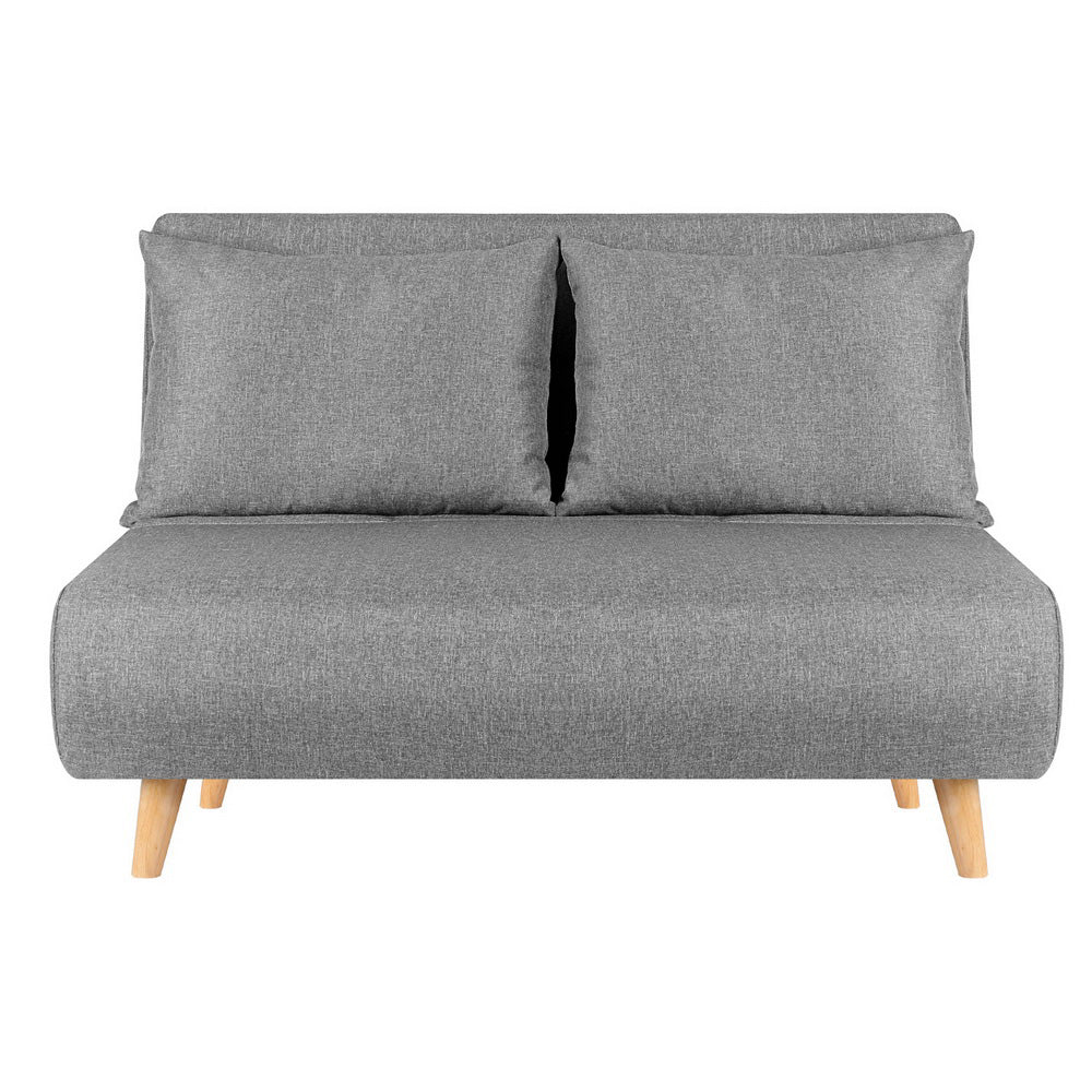 Sofa Bed 2-Seater – Convertible Recliner, Grey Linen Upholstery