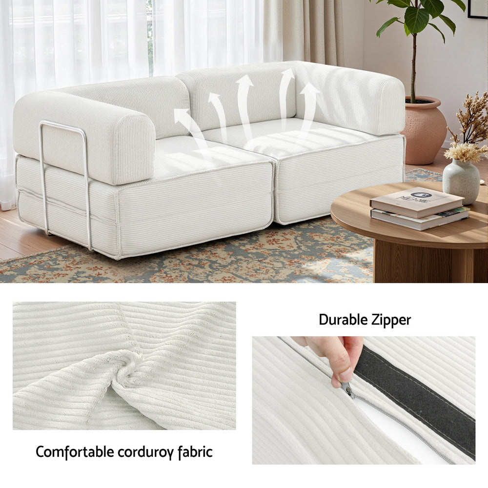Convertible Folding Sofa Bed – Corduroy, Steel Frame, 180cm