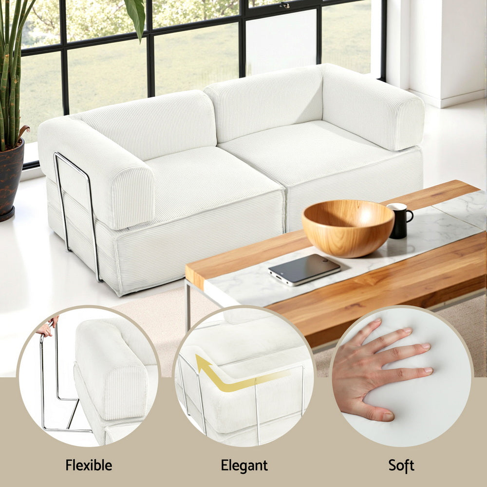 Convertible Folding Sofa Bed – Corduroy, Steel Frame, 180cm