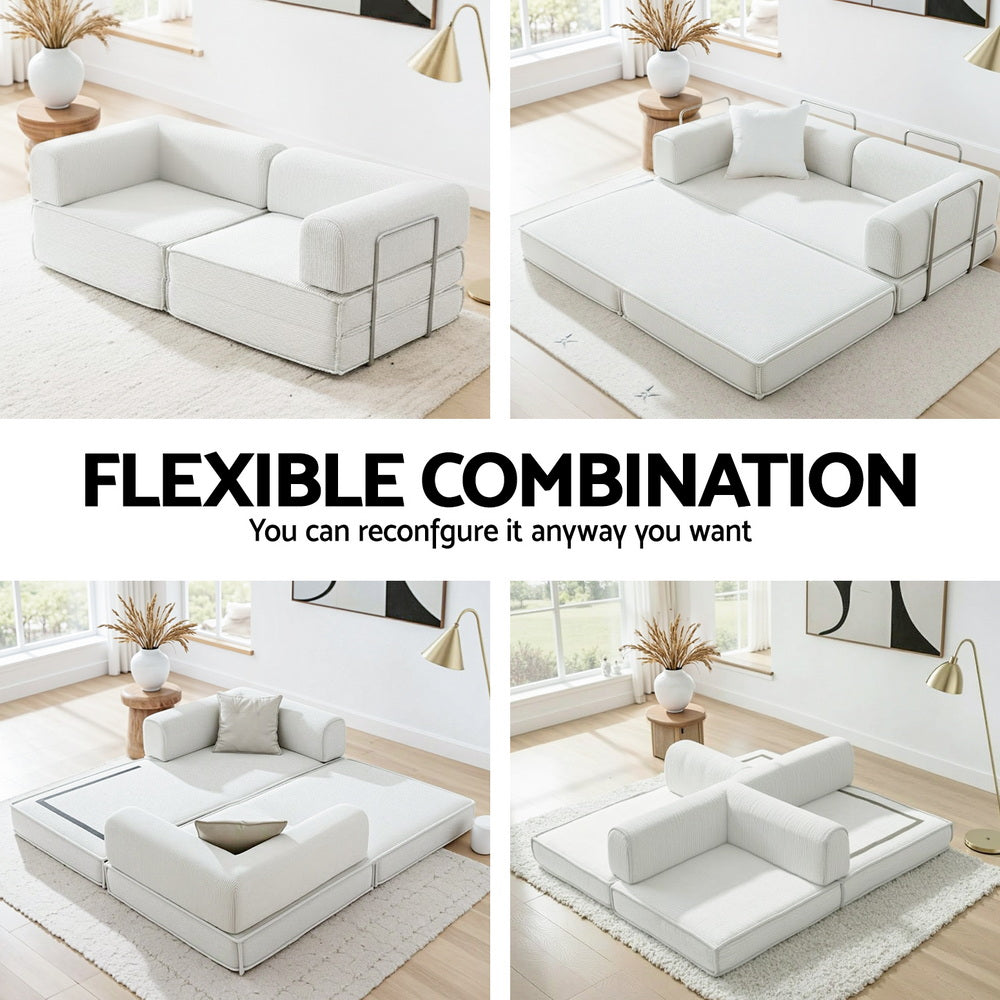 Convertible Folding Sofa Bed – Corduroy, Steel Frame, 180cm