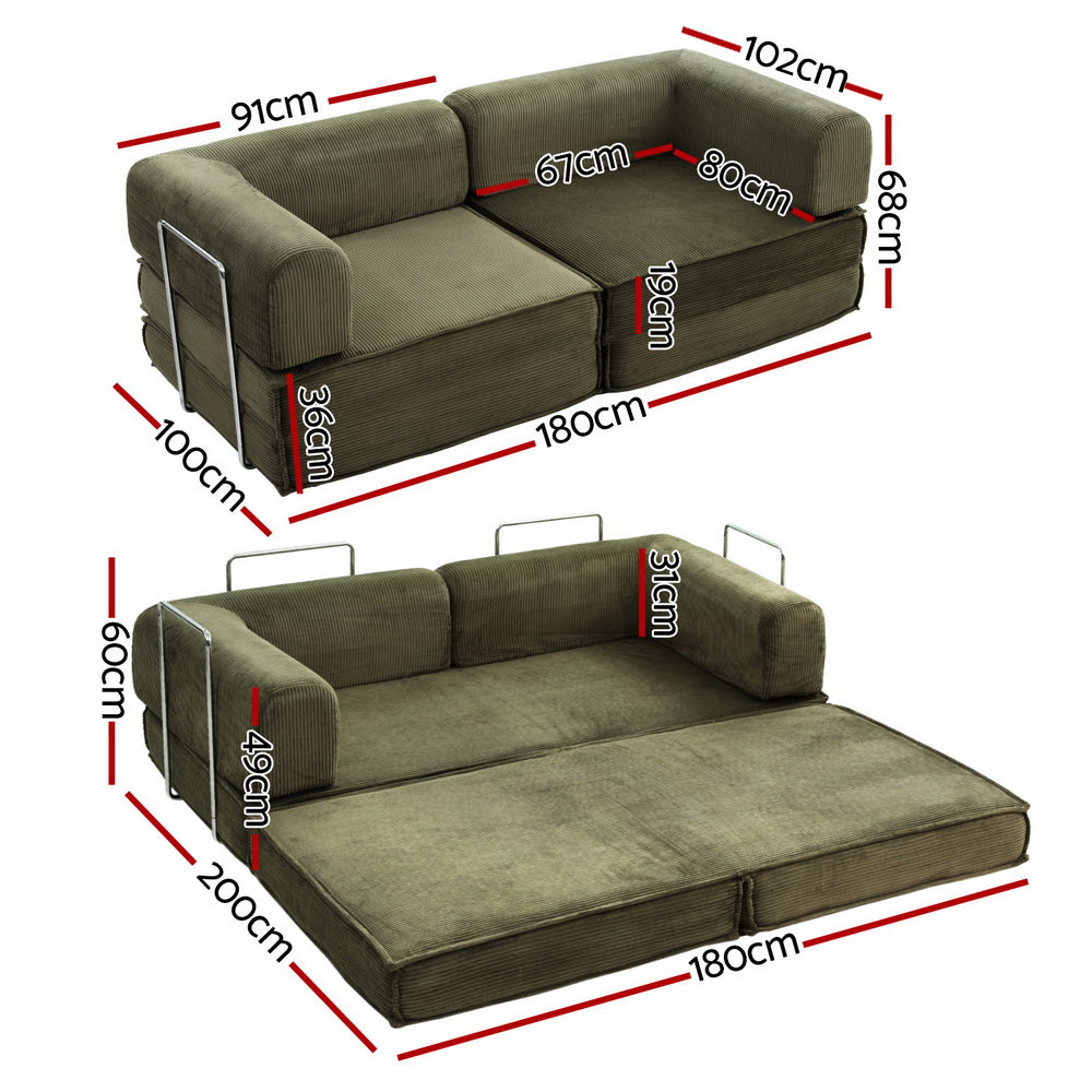 Convertible Folding Sofa Bed – Breathable Corduroy, Green