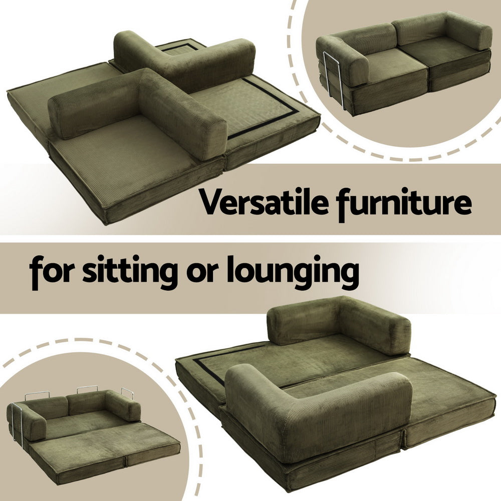 Convertible Folding Sofa Bed – Breathable Corduroy, Green
