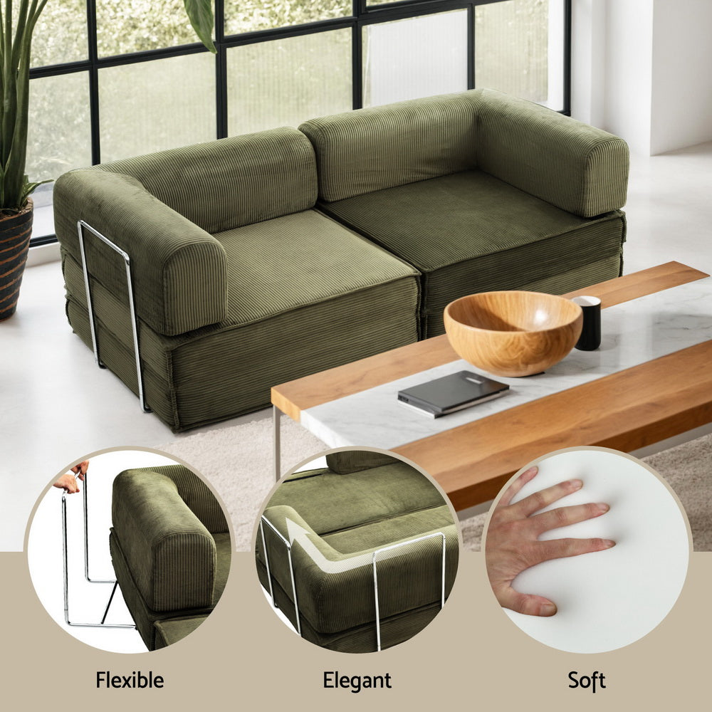 Convertible Folding Sofa Bed – Breathable Corduroy, Green