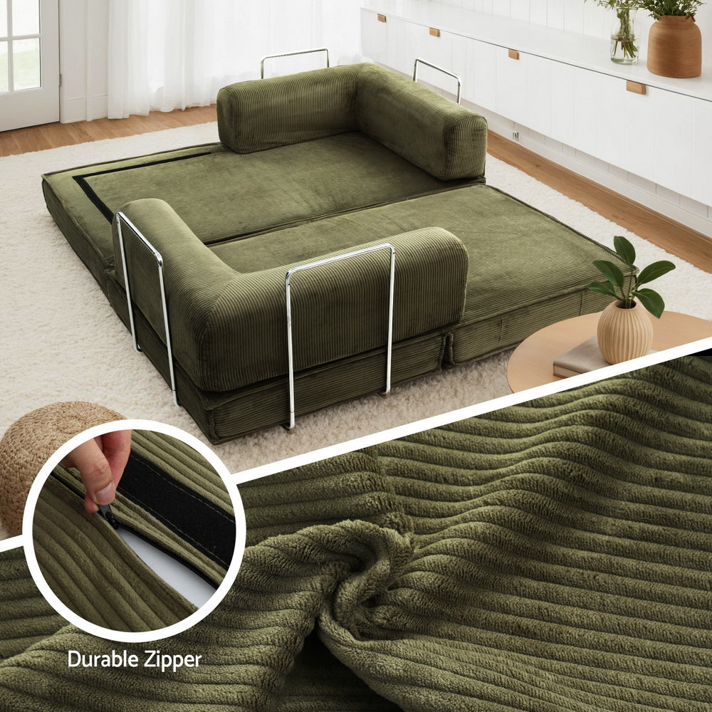 Convertible Folding Sofa Bed – Breathable Corduroy, Green