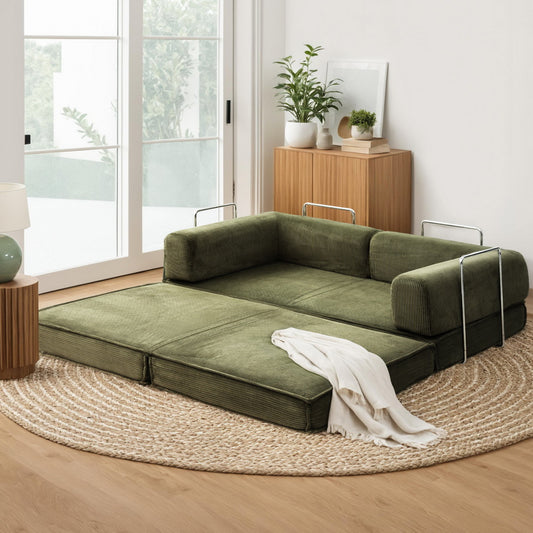 Convertible Folding Sofa Bed – Breathable Corduroy, Green