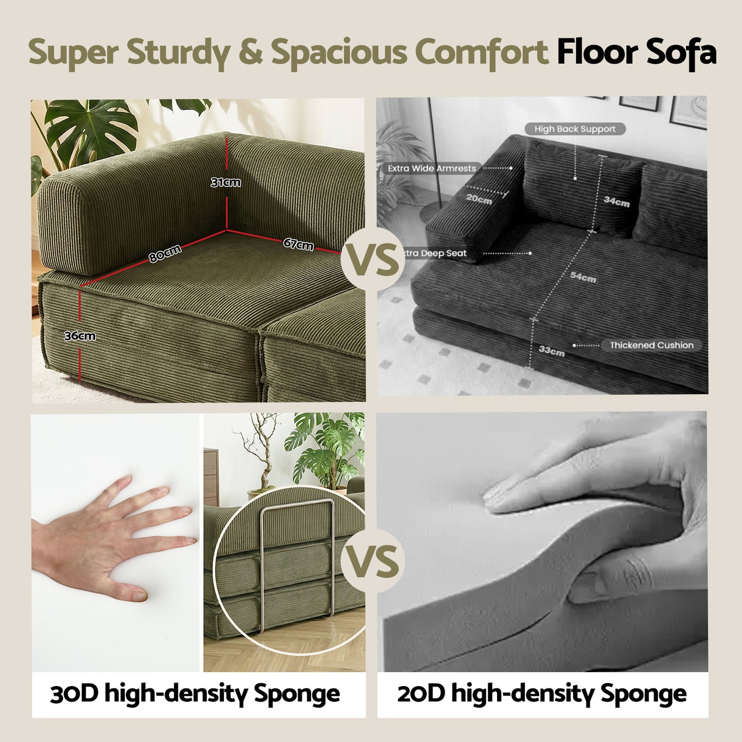 Convertible Folding Sofa Bed – Breathable Corduroy, Green