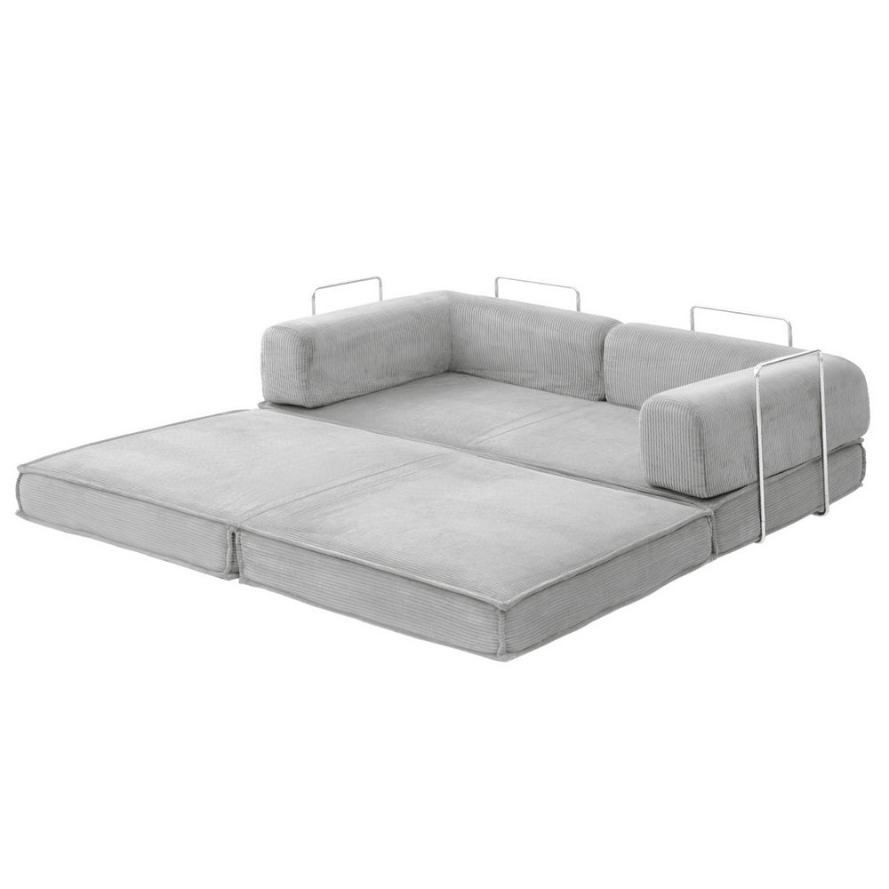 Convertible Folding Sofa Bed – Grey Corduroy, Steel Frame