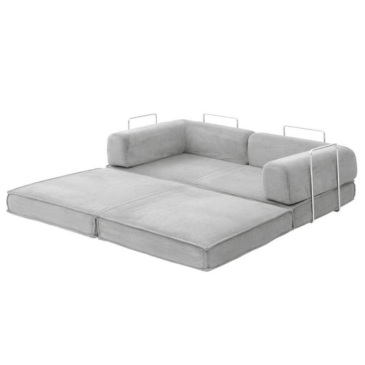 Convertible Folding Sofa Bed – Grey Corduroy, Steel Frame