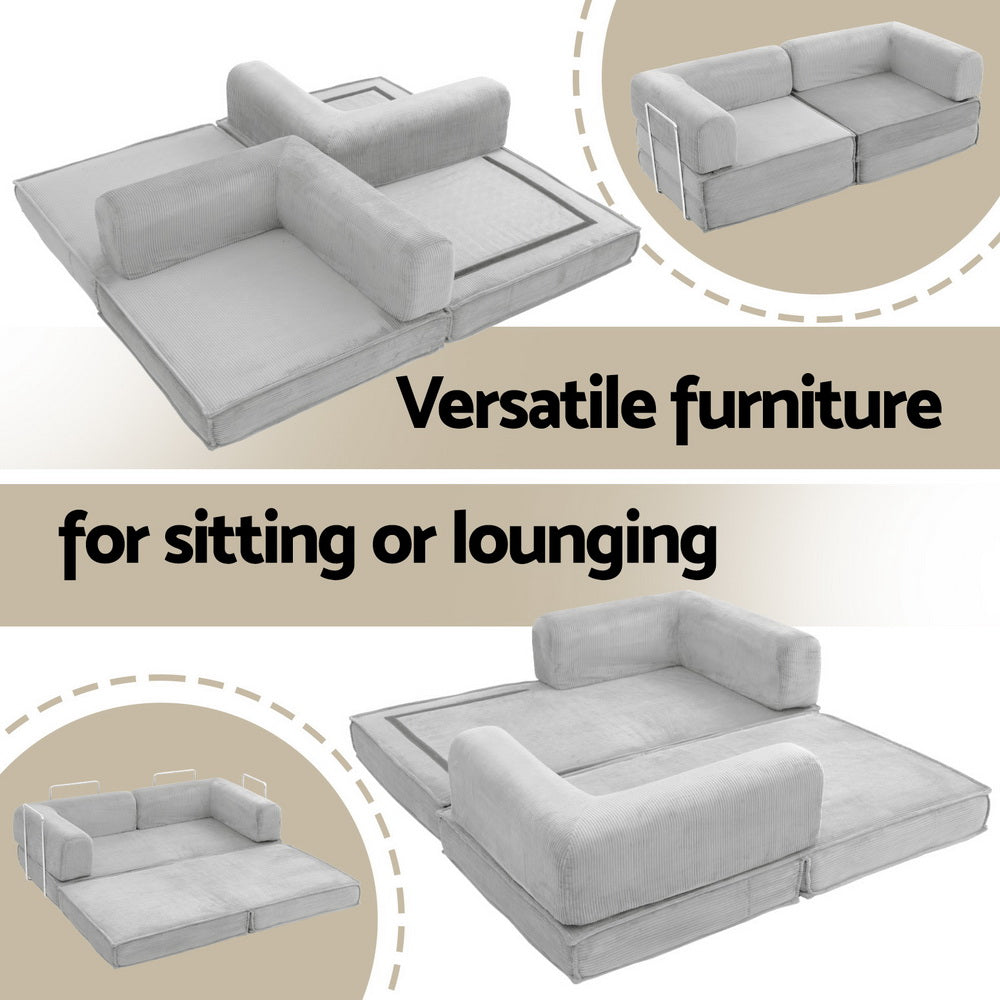 Convertible Folding Sofa Bed – Grey Corduroy, Steel Frame