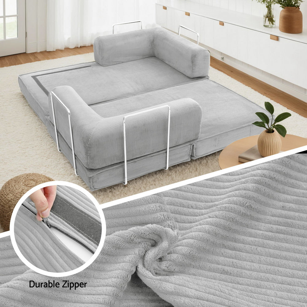 Convertible Folding Sofa Bed – Grey Corduroy, Steel Frame
