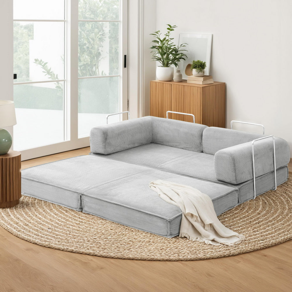 Convertible Folding Sofa Bed – Grey Corduroy, Steel Frame