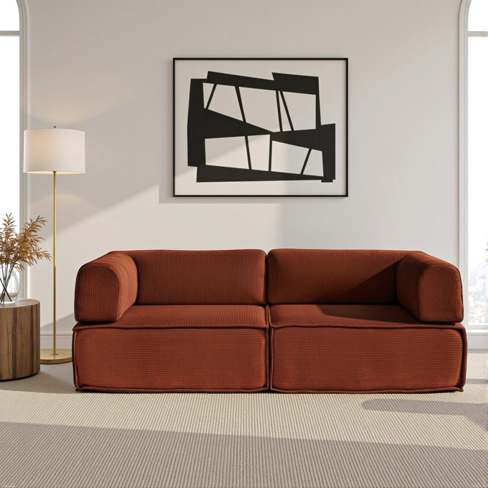 Convertible Folding Sofa Bed – Orange Corduroy, Steel Frame