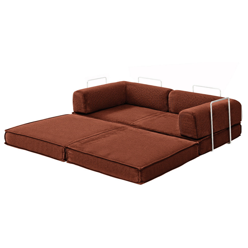 Convertible Folding Sofa Bed – Orange Corduroy, Steel Frame