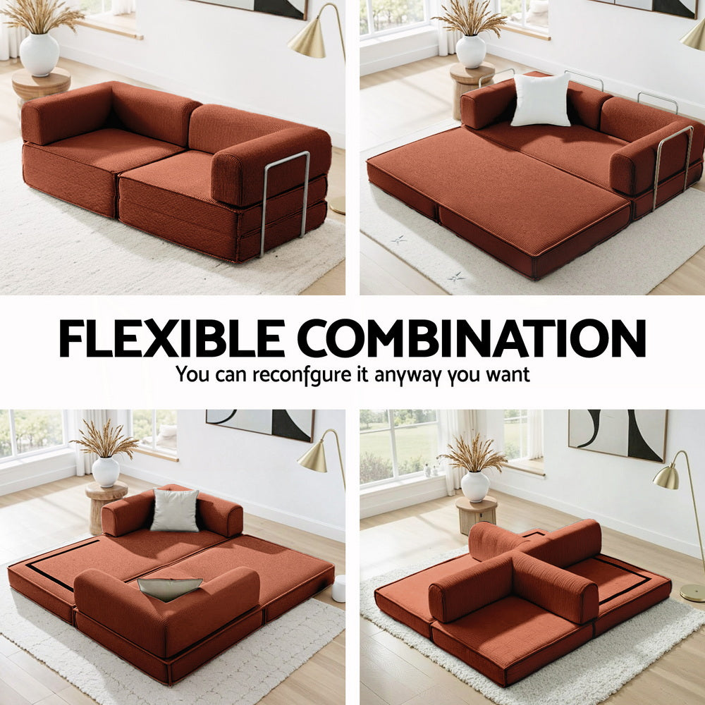 Convertible Folding Sofa Bed – Orange Corduroy, Steel Frame