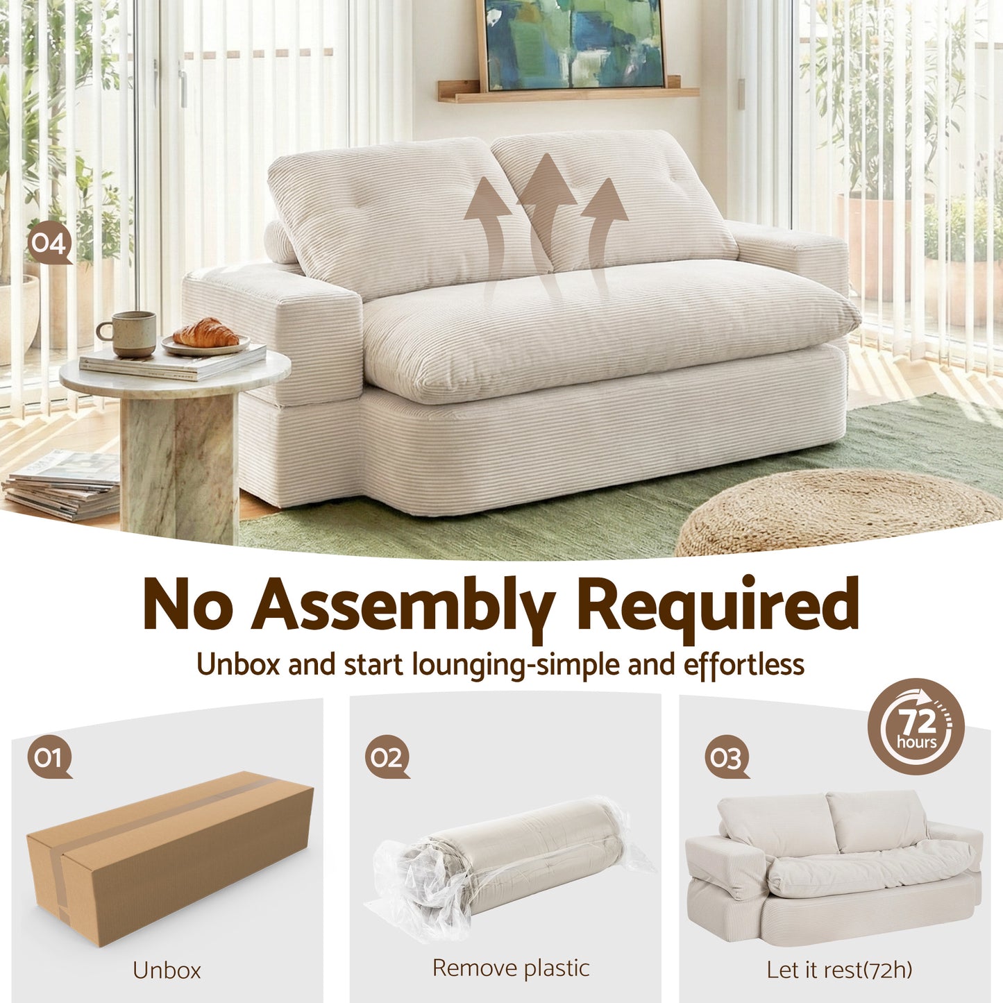 Convertible Folding Sofa Bed – 30D High-Density Foam, Corduroy Upholstery