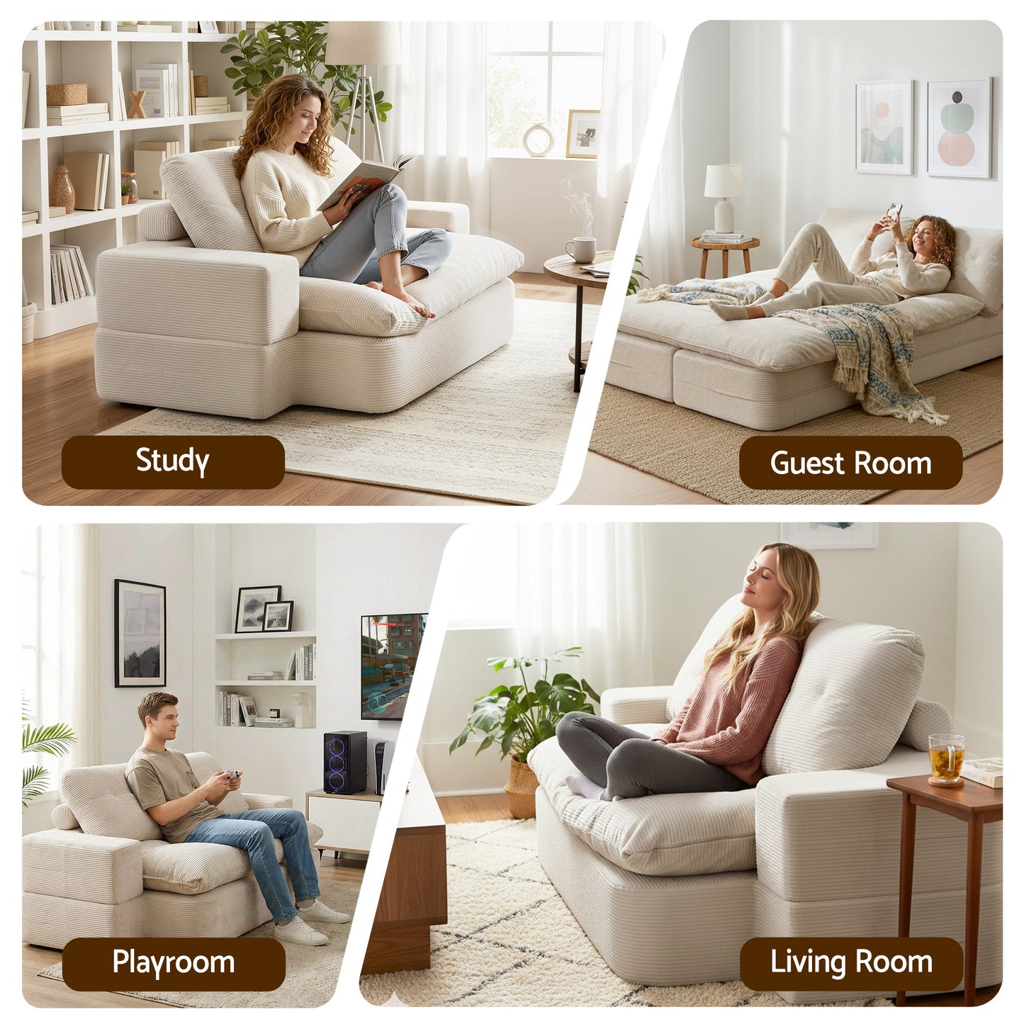 Convertible Folding Sofa Bed – 30D High-Density Foam, Corduroy Upholstery