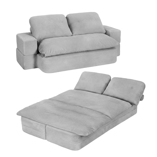 Convertible Folding Sofa Bed – 30D High-Density Foam, Corduroy, Grey