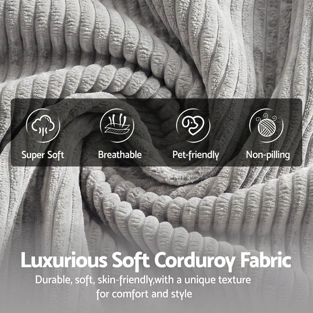 Convertible Folding Sofa Bed – 30D High-Density Foam, Corduroy, Grey
