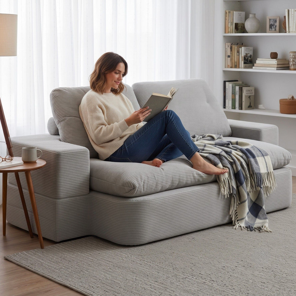 Convertible Folding Sofa Bed – 30D High-Density Foam, Corduroy, Grey