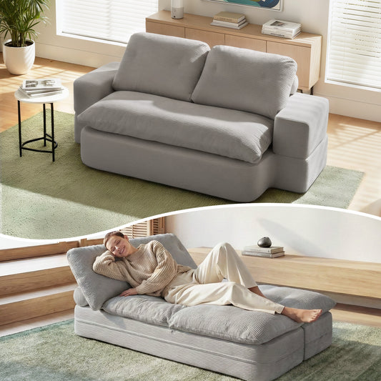 Convertible Folding Sofa Bed – 30D High-Density Foam, Corduroy, Grey