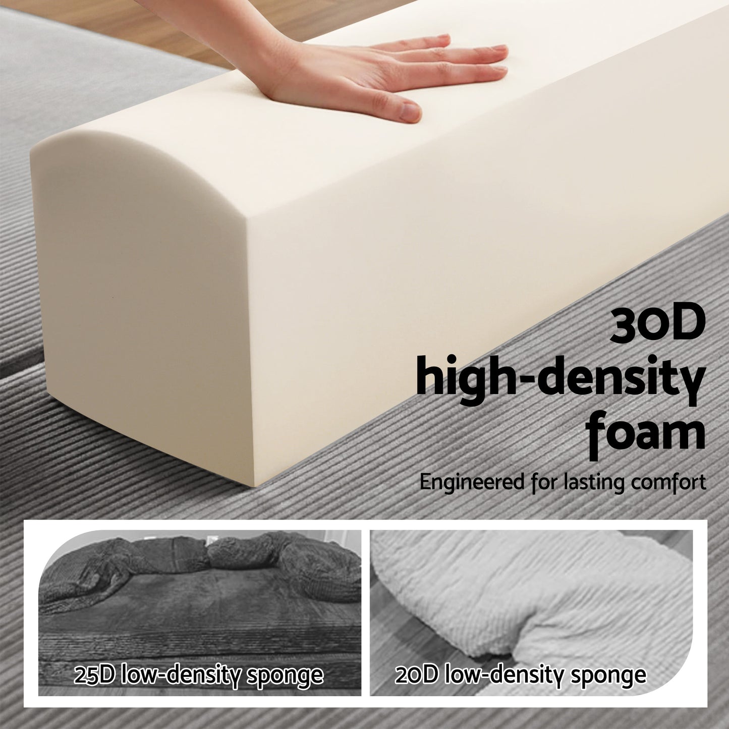 Convertible Folding Sofa Bed – 30D High-Density Foam, Corduroy, Grey