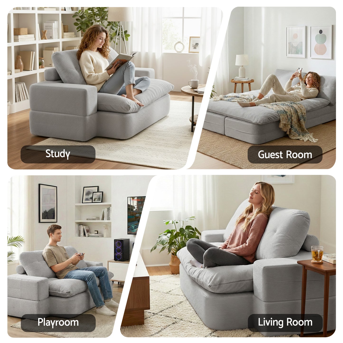 Convertible Folding Sofa Bed – 30D High-Density Foam, Corduroy, Grey