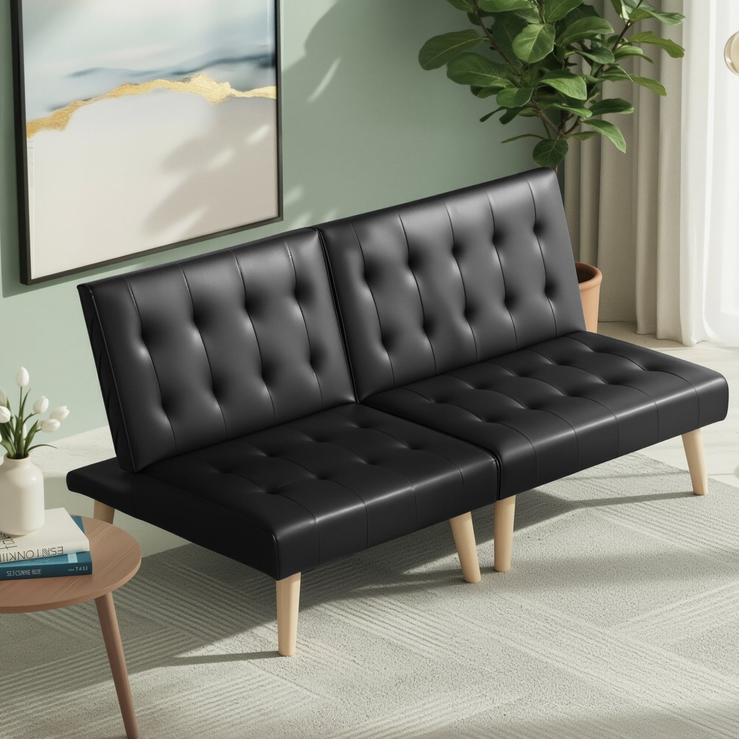 Sofa Bed Recliner – 2-Seater, Black Fabric