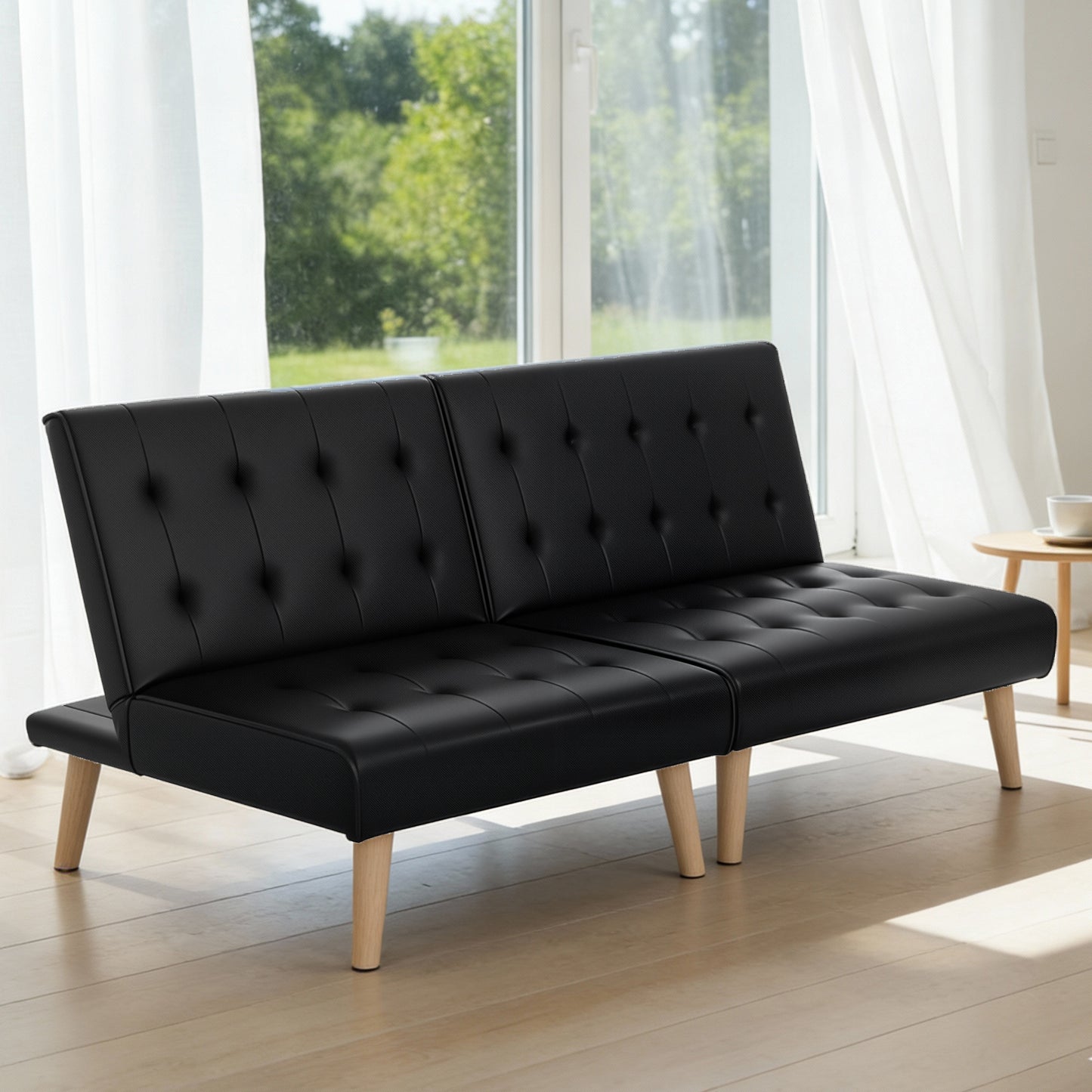 Sofa Bed Recliner – 2-Seater, Black Fabric