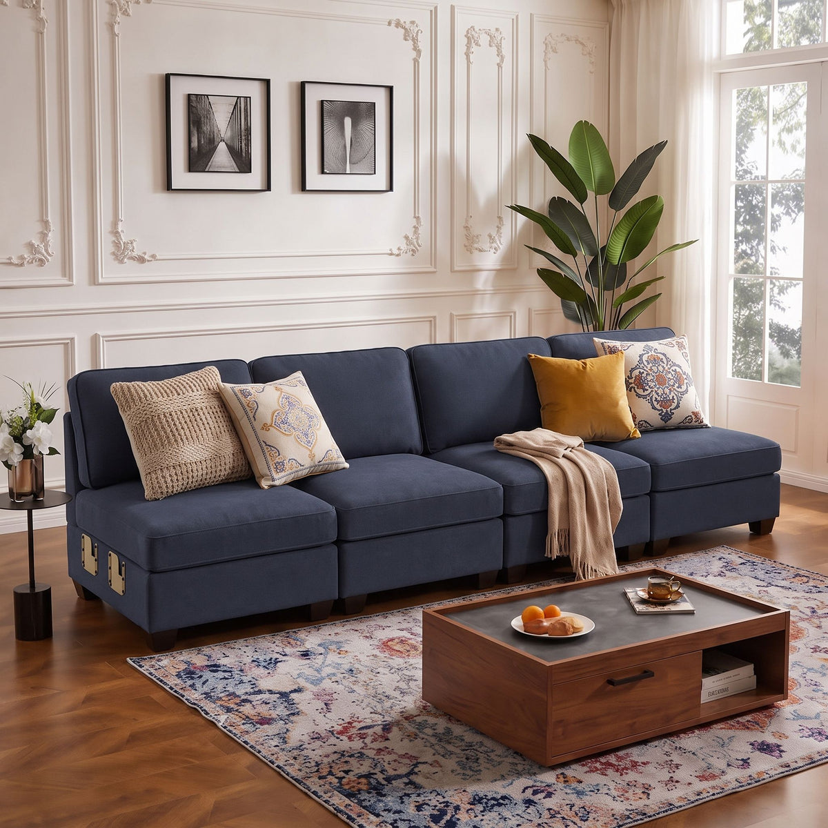 TWSC 4 Seater Modular Sofa Set Sectional Easy Assembly Dark Grey