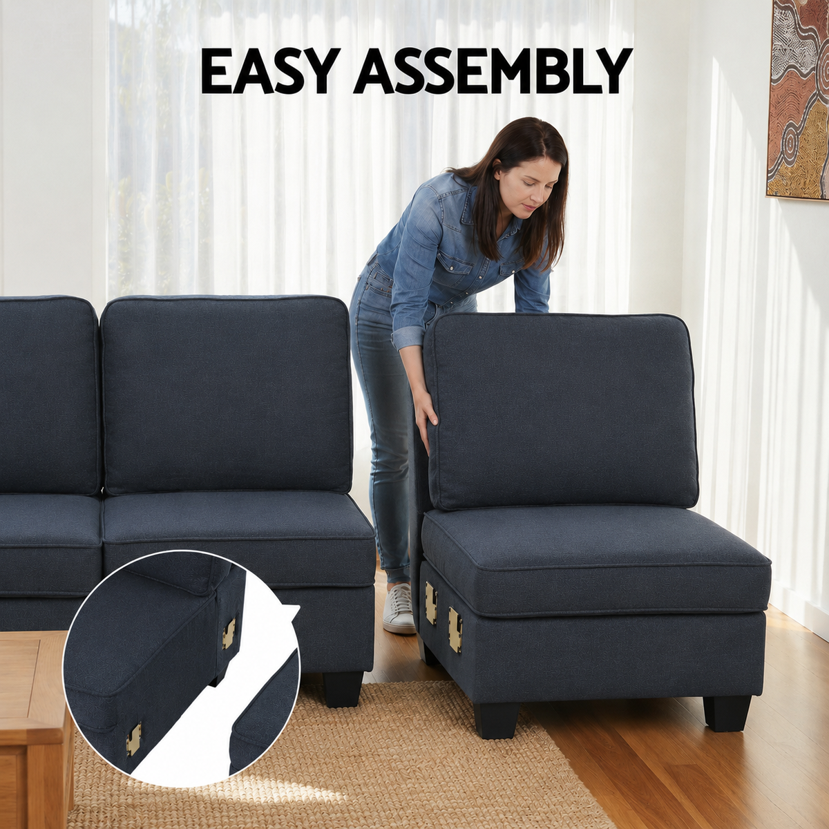 TWSC 4 Seater Modular Sofa Set Sectional Easy Assembly Dark Grey
