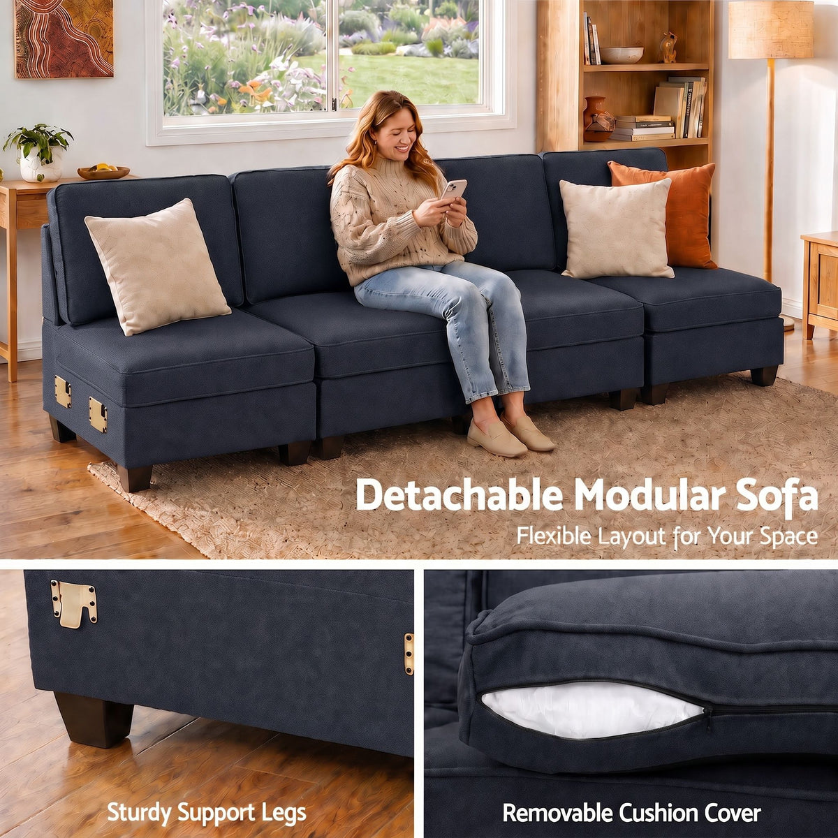 TWSC 4 Seater Modular Sofa Set Sectional Easy Assembly Dark Grey