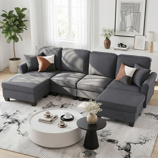 TWSC Modular Sectional U Shaped Storage Sofa Couches for Living Room Grey