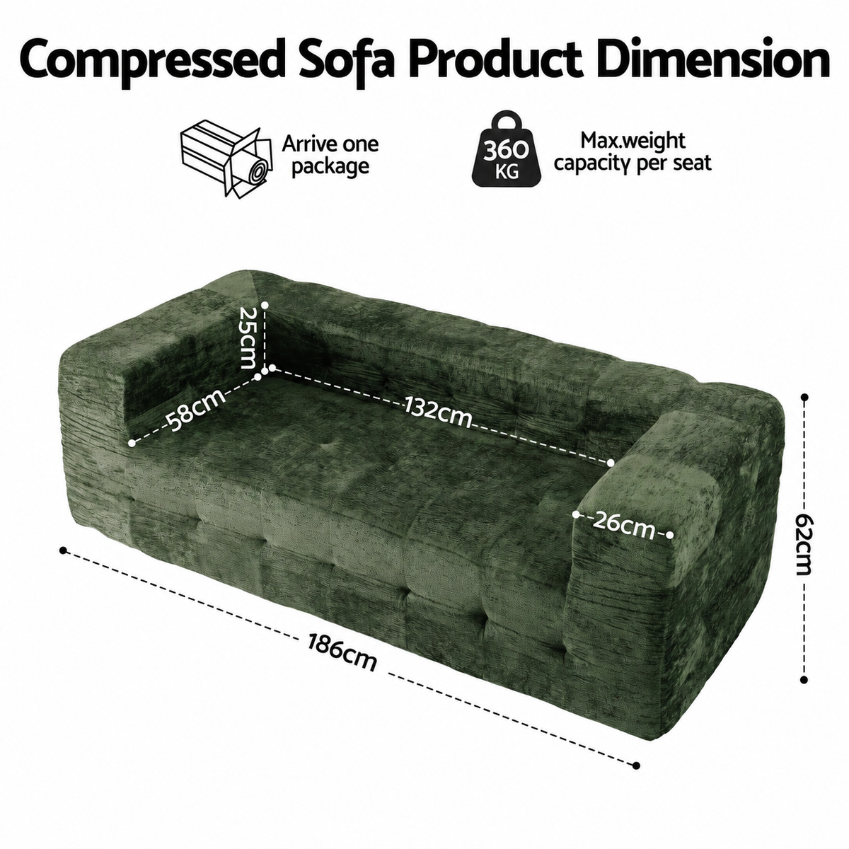 TWSC Comfort Boneless Sofa for Living Room Green Luxury Chenille
