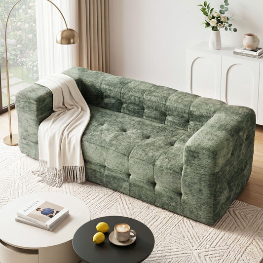 TWSC Comfort Boneless Sofa for Living Room Green Luxury Chenille